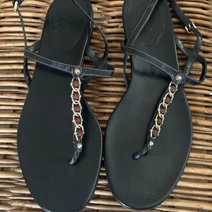 Gucci red and green stripe chain sandals